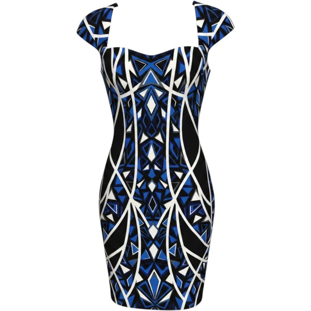 Laundry by Shelli Segal Geometric Abstract Tribal Print Dress Sz 10 $138 Y2K New